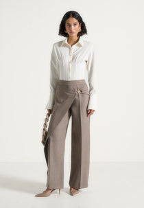 Beryl - Wrap Dress Pants With Hardware Detail - Taupe