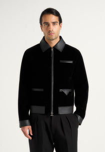 Tony - Velvet & Leather Contrast Jacket - Black