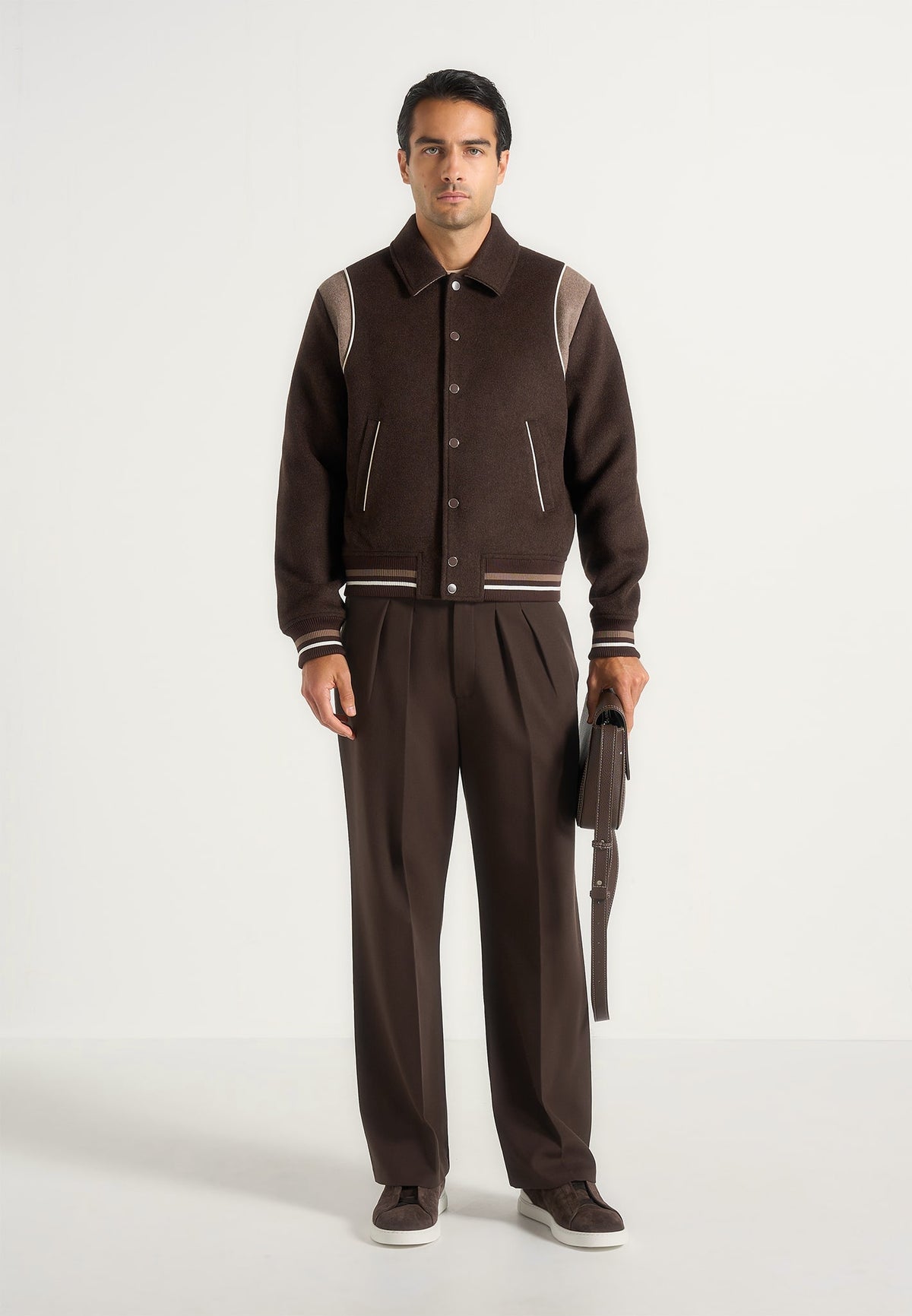 Nico - Contrast Wool Varsity Jacket - Brown