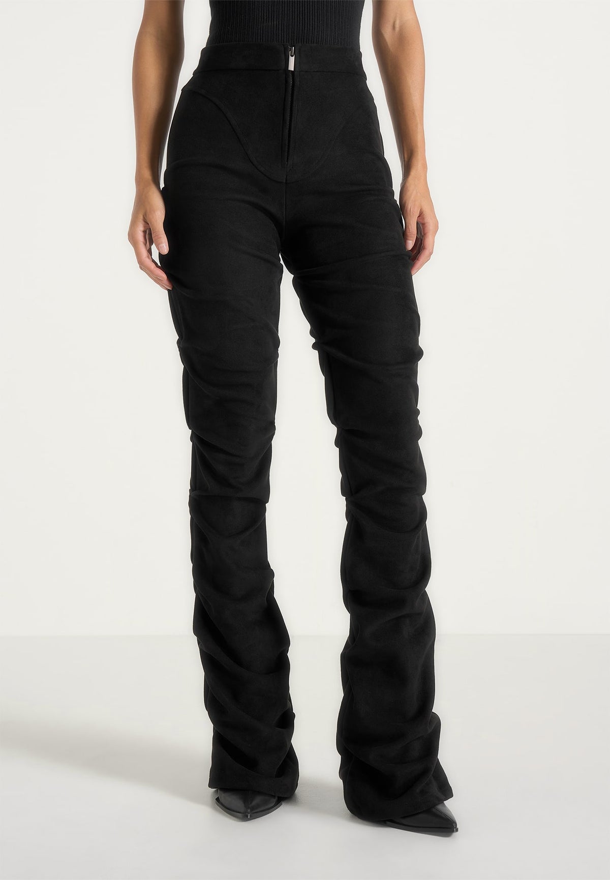 caroline-tacked-suede-fit-and-flare-trousers-black