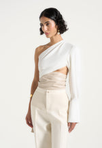 coralie-one-sleeve-leather-wrap-top-white