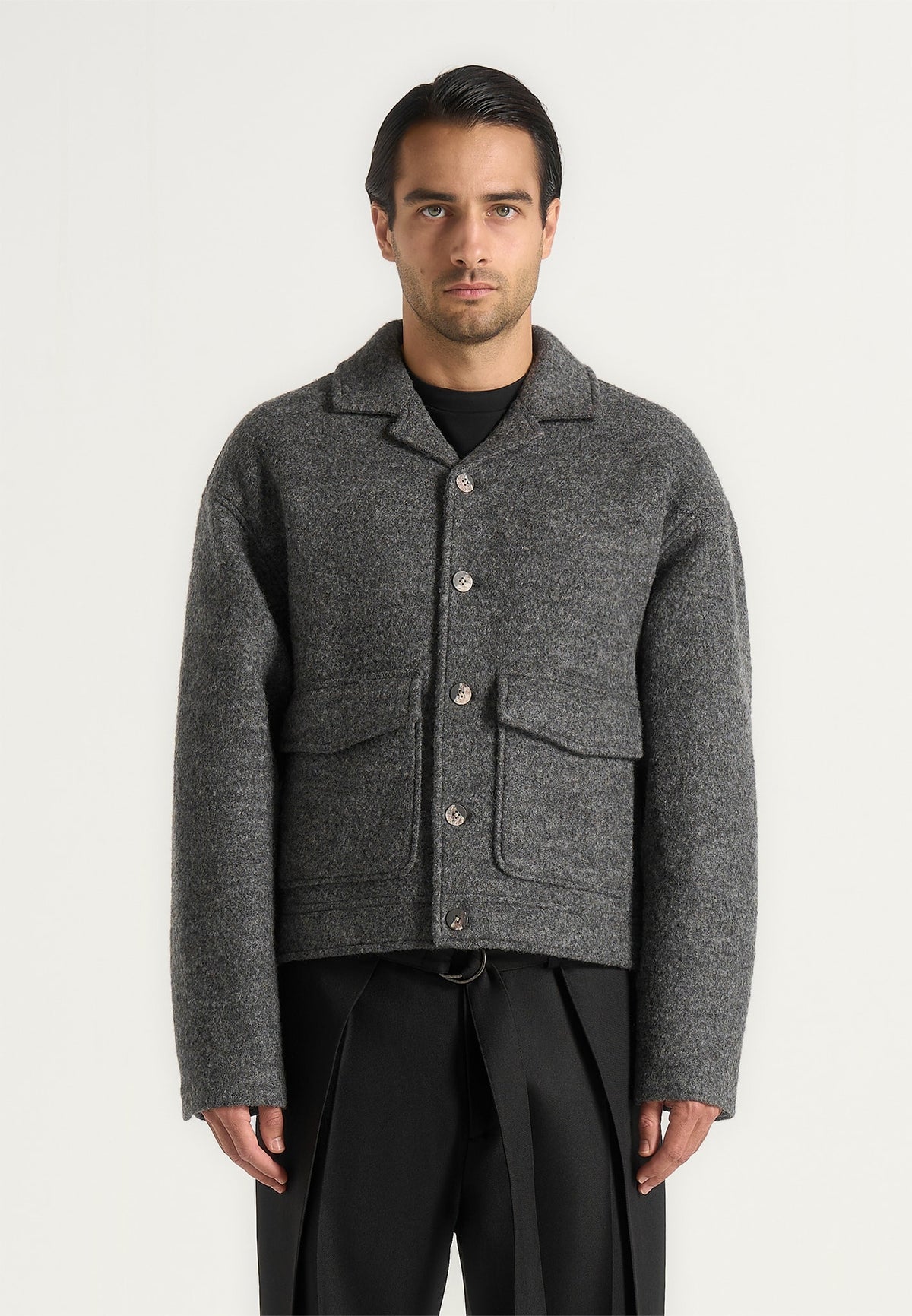 Aurel - Wool Jacket With Revere Collar - Grey