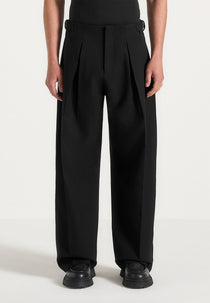 Lior - Box Pleat Wide Leg Wool-Blend Pants - Black