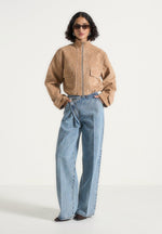 nawel-suede-contrast-stitch-jacket-with-cinched-hem-beige
