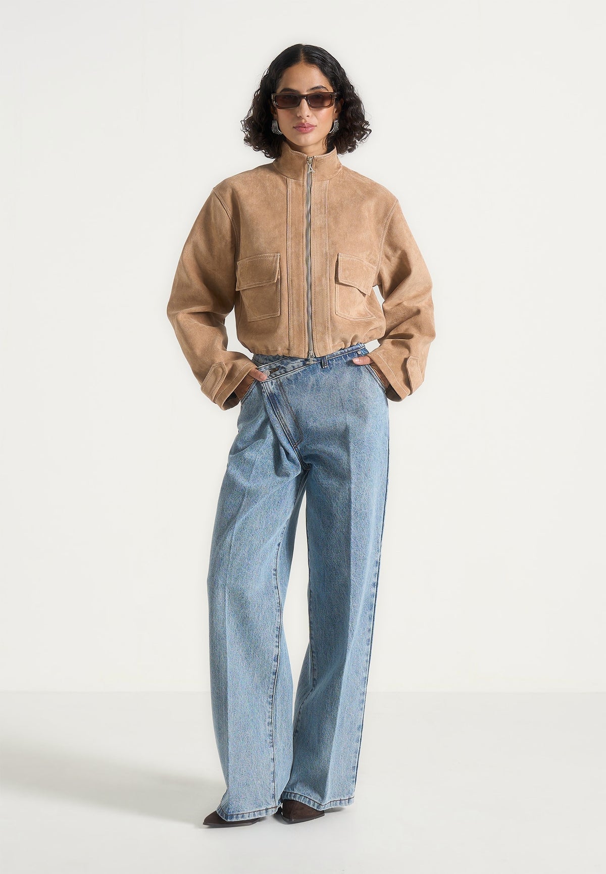 nawel-suede-contrast-stitch-jacket-with-cinched-hem-beige