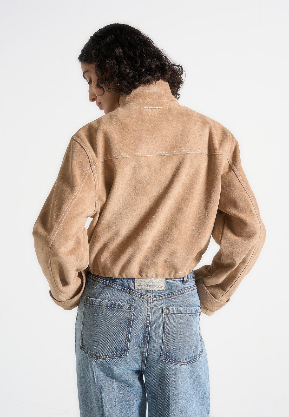 nawel-suede-contrast-stitch-jacket-with-cinched-hem-beige
