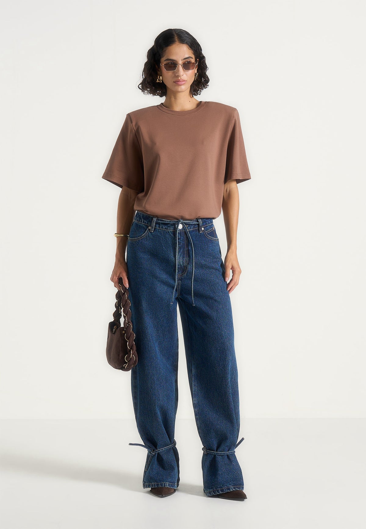 Faye - Wide Mid Rise Jeans With Tie Waist - Indigo