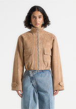 nawel-suede-contrast-stitch-jacket-with-cinched-hem-beige