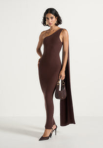 Laya - Asymmetric Knit Maxi Dress With Scarf - Brown