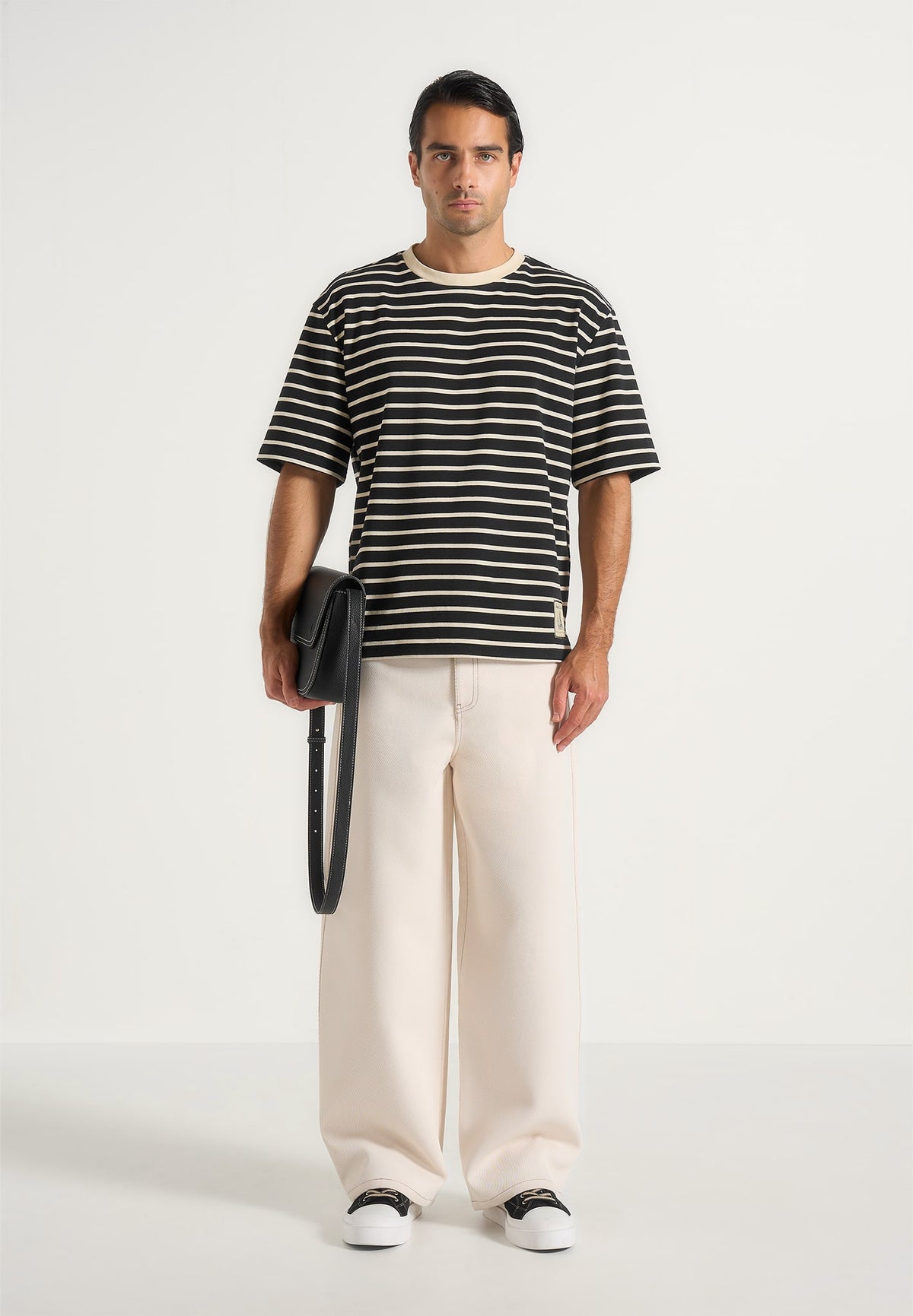 Riley - Unisex Striped Relaxed Fit Cotton T-Shirt - Black/Cream