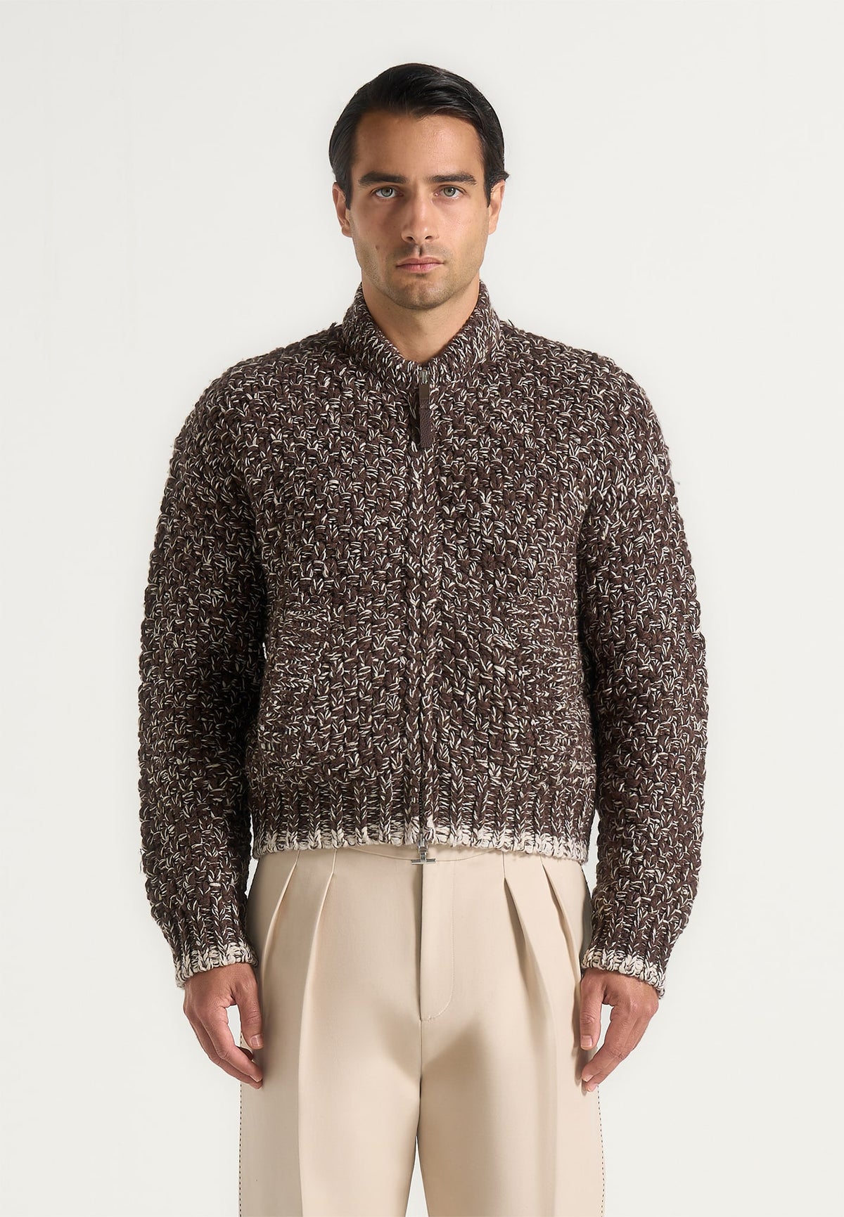 Darel - Speckled Wool-Blend Knit Bomber Jacket - Brown