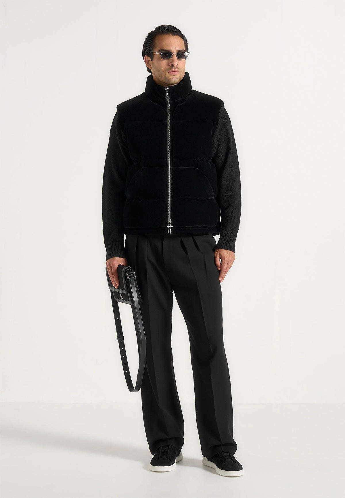 Manu - Velvet Puffer Gilet - Black