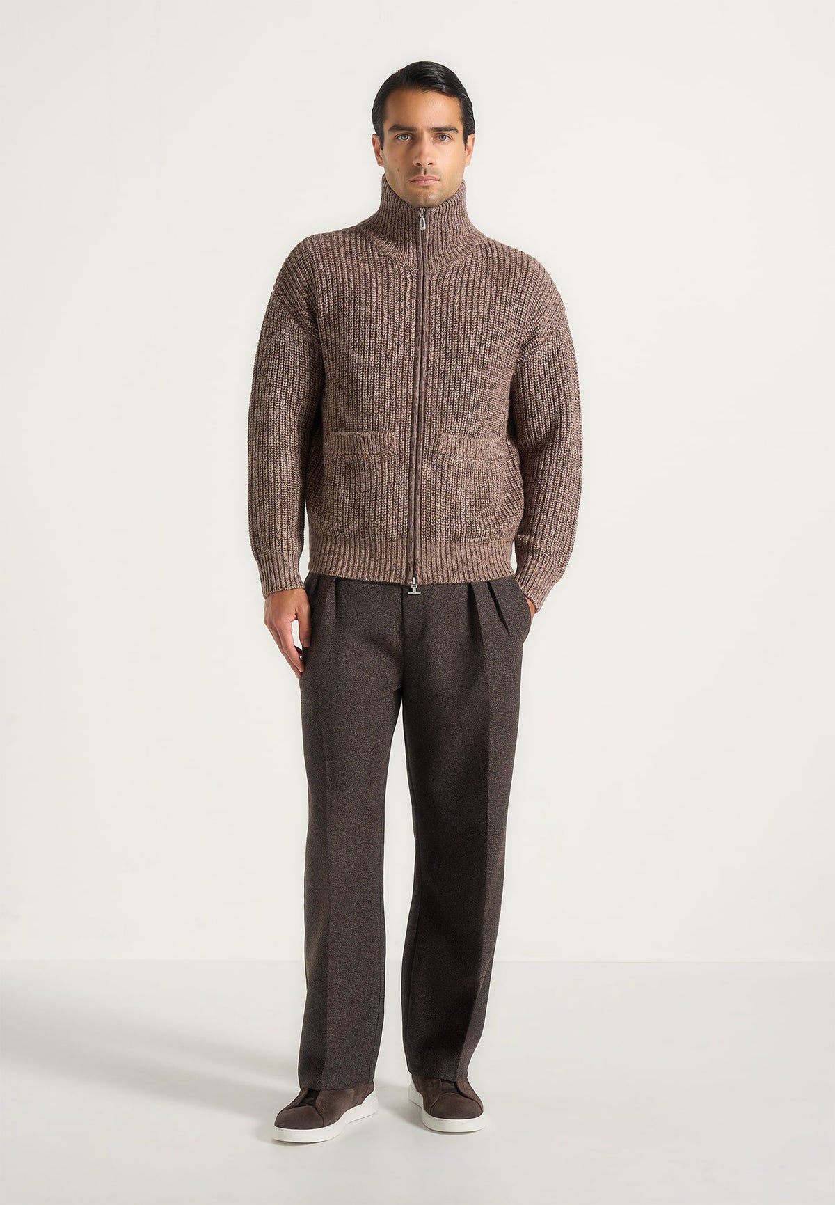 Jamie - Unisex Speckled Wool-Blend Zip Through Jacket - Taupe