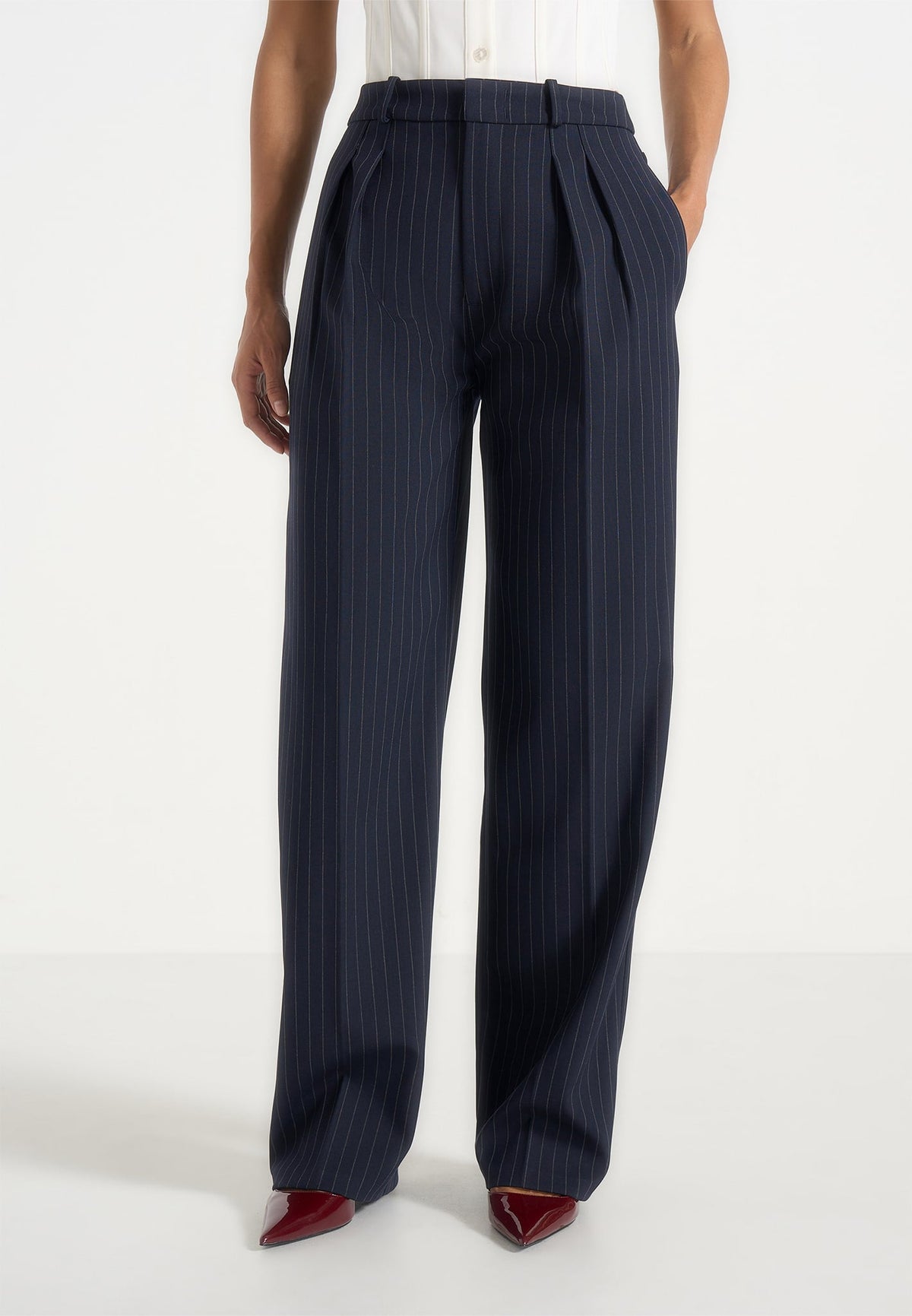 Julie - Pinstripe Twin Pleat Dress Pants - Navy