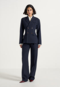 Julie - Pinstripe Twin Pleat Dress Pants - Navy