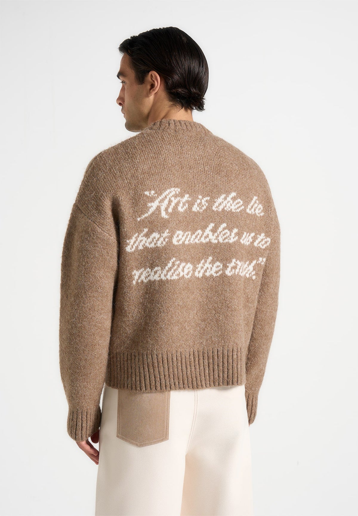 Kamil - Art Slogan Brushed Wool-Blend Knit Sweater - Beige