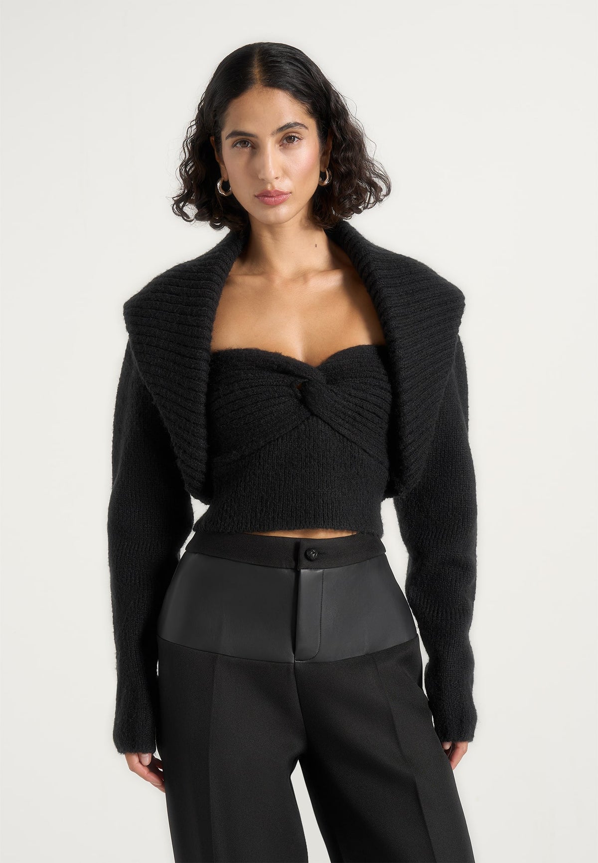 Emya - 2-in-1 Wool-Blend Knit Shrug With Twisted Tube Top - Black