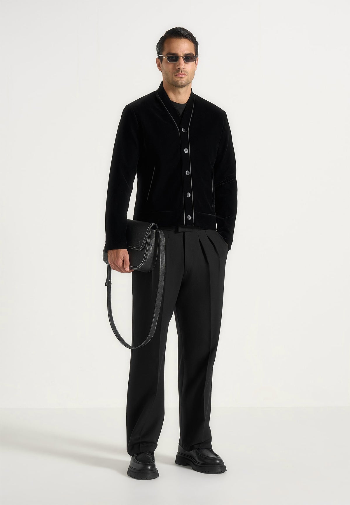 Nassim - Velvet Jacket With Contrast Piping - Black