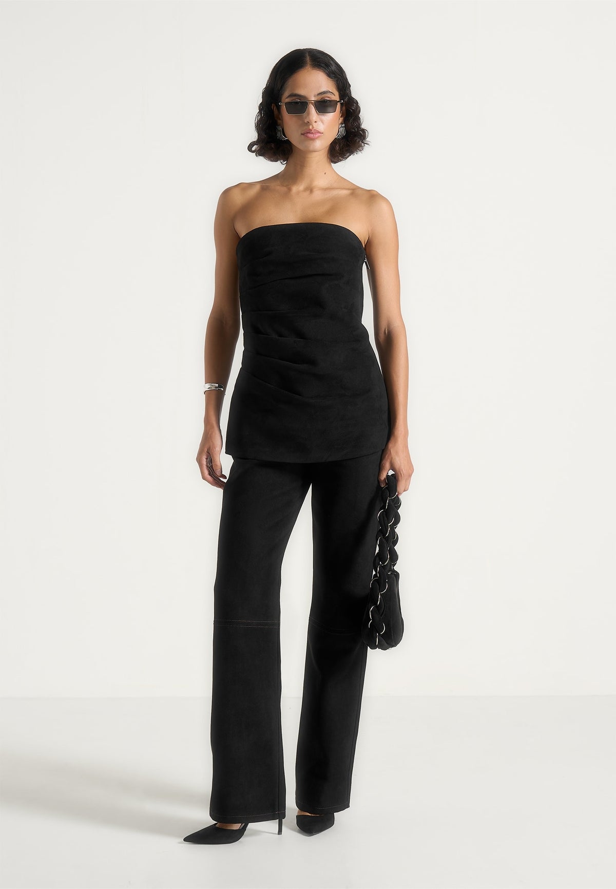 Laurena - Suede Tacked Longline tube top - Black