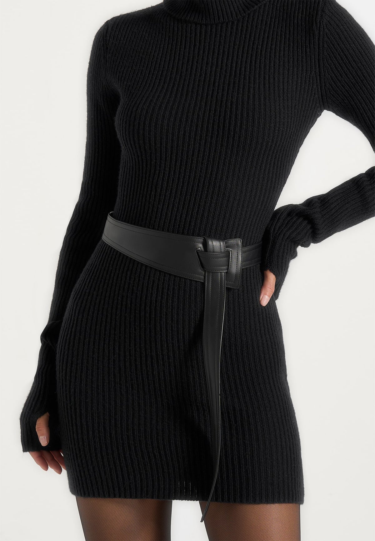 kalia-turtleneck-knitted-mini-dress-with-belt-black