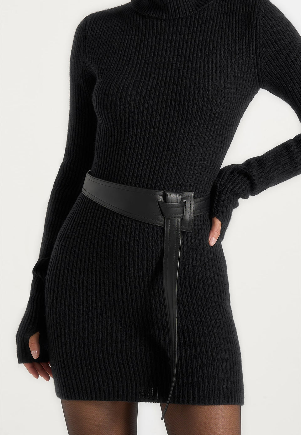 kalia-turtleneck-knitted-mini-dress-with-belt-black