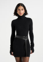 kalia-turtleneck-knitted-mini-dress-with-belt-black