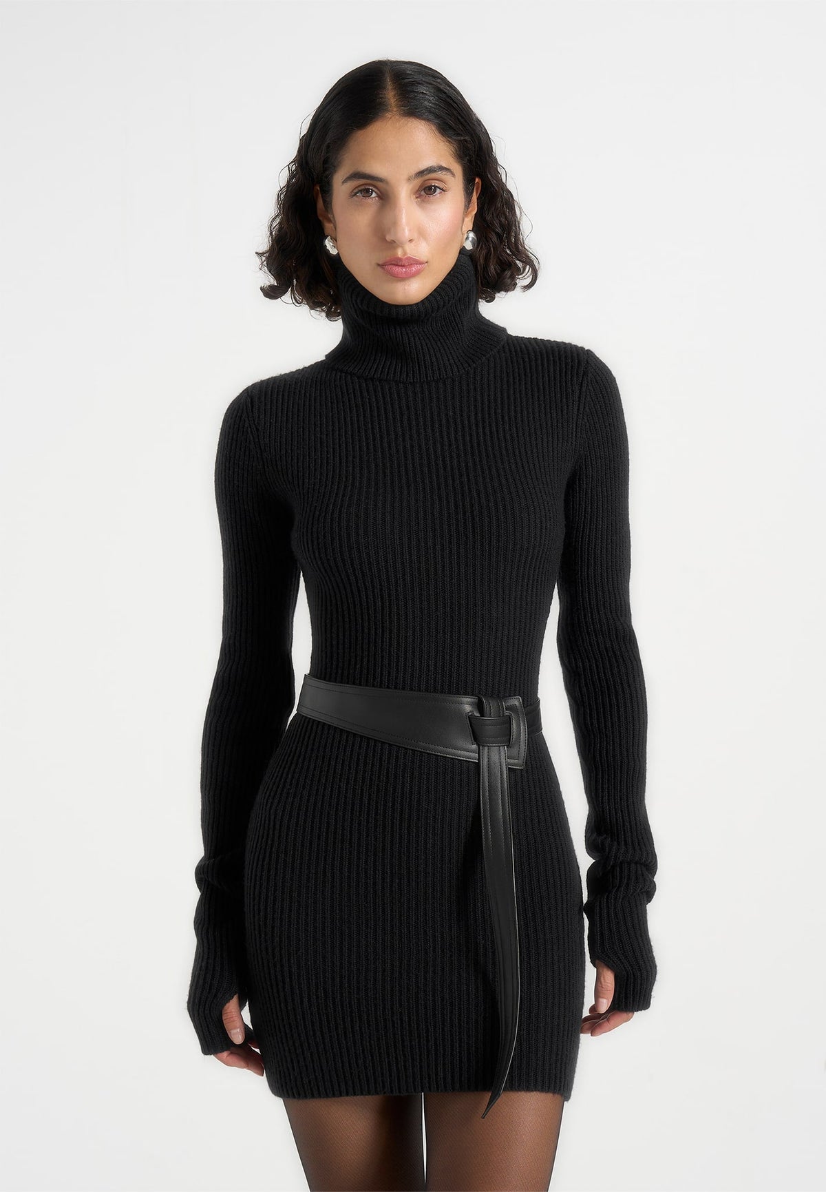 kalia-turtleneck-knitted-mini-dress-with-belt-black