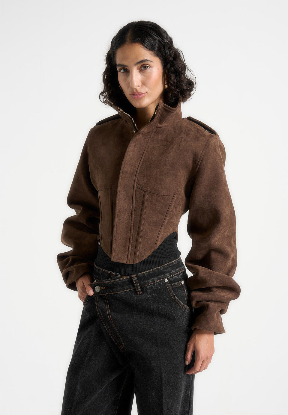 solange-suede-tacked-sleeve-corset-jacket-brown