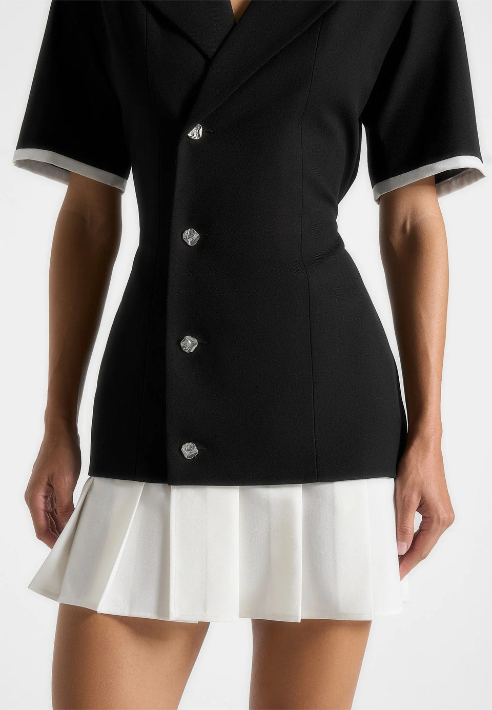 baya-tailored-cinch-waist-pleated-blazer-dress-black