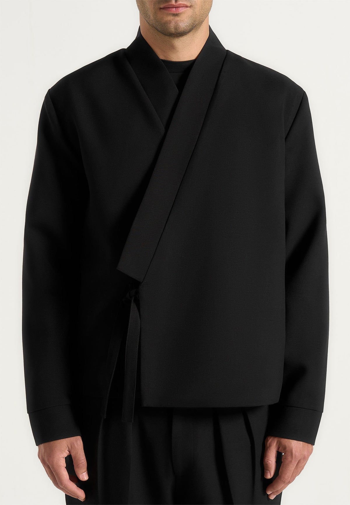Robin - Textured Kimono Wrap Wool-Blend Jacket - Black