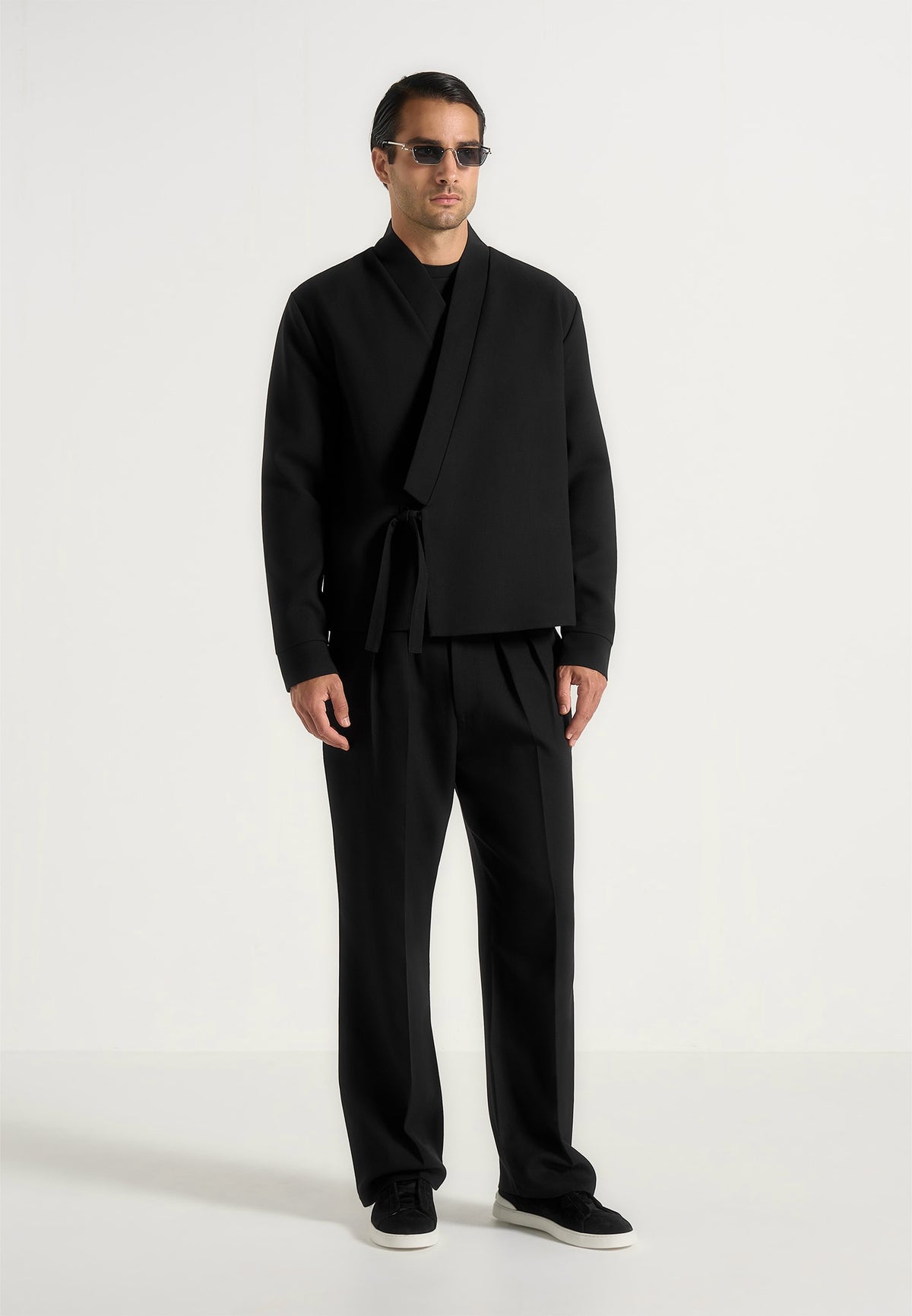 Robin - Textured Kimono Wrap Wool-Blend Jacket - Black