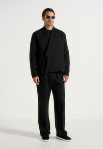 Robin - Textured Kimono Wrap Wool-Blend Jacket - Black