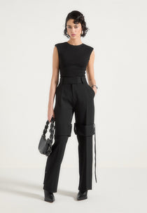 Isabelle - Tailored Belted Strap Detail Pants - Black