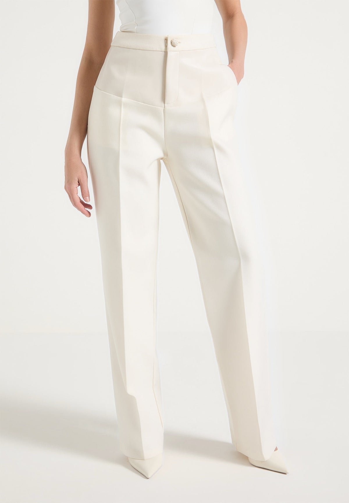 Blanche - Leather Panel Dress Pants - Off White