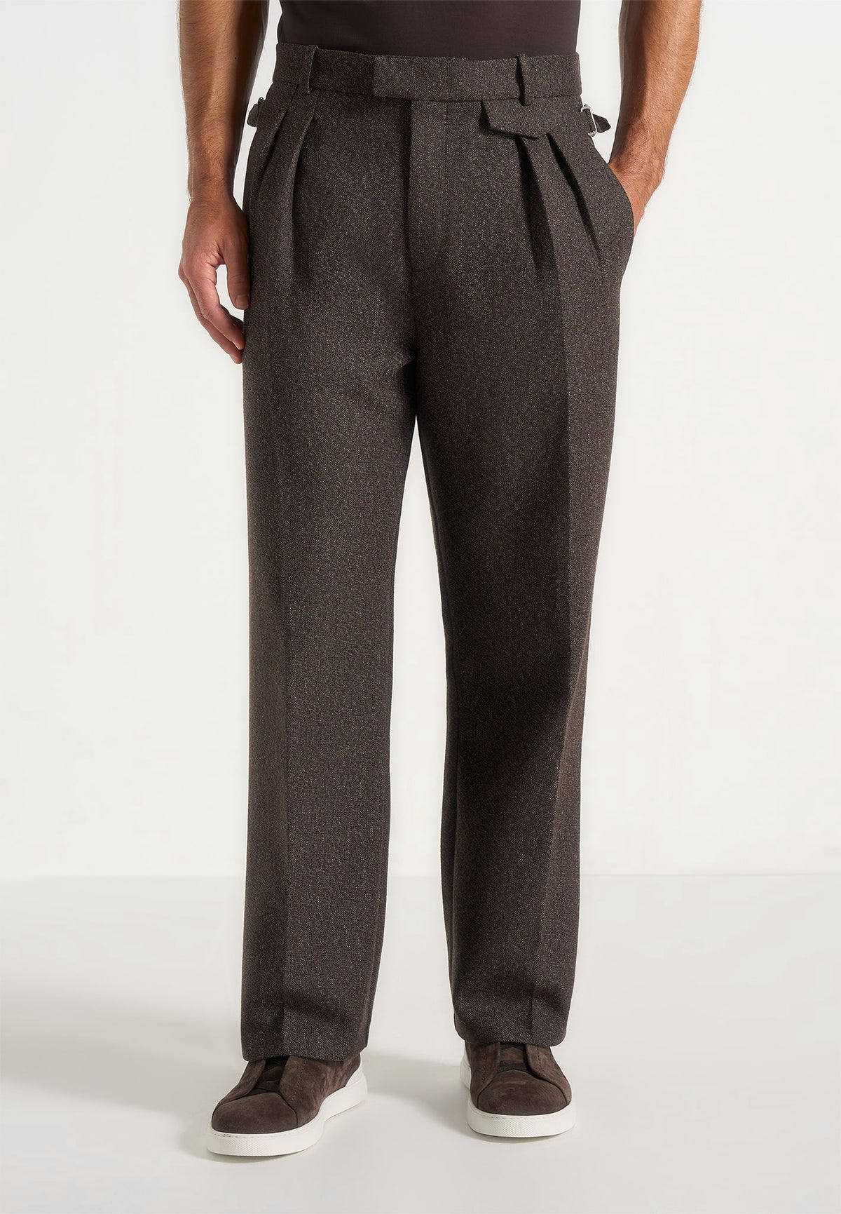 pierre-twin-pleat-melange-tailored-trousers-brown