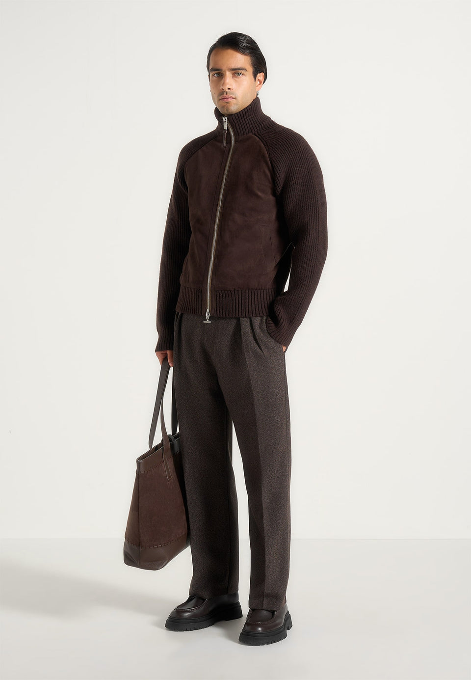 pierre-twin-pleat-melange-tailored-trousers-brown