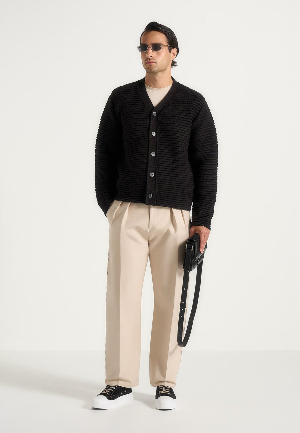Anton - Ribbed Knit Cardigan - Black