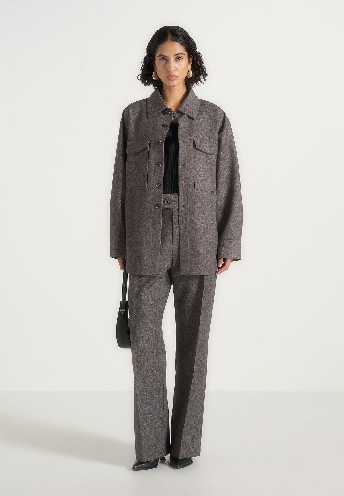 Joy - Tailored Oversized Shirt - Grey Marl