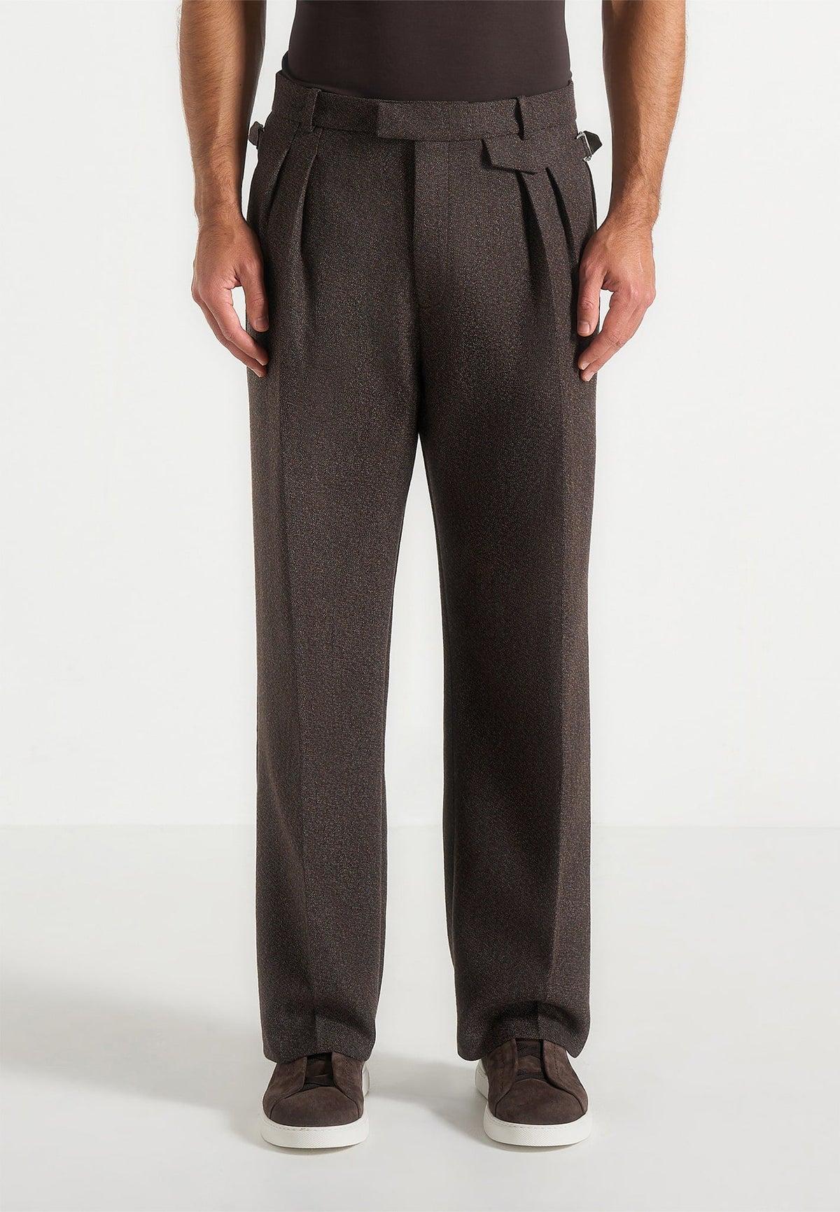 pierre-twin-pleat-melange-tailored-trousers-brown