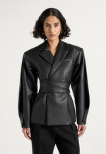 marie-twist-sleeve-leather-blazer-with-belt-black