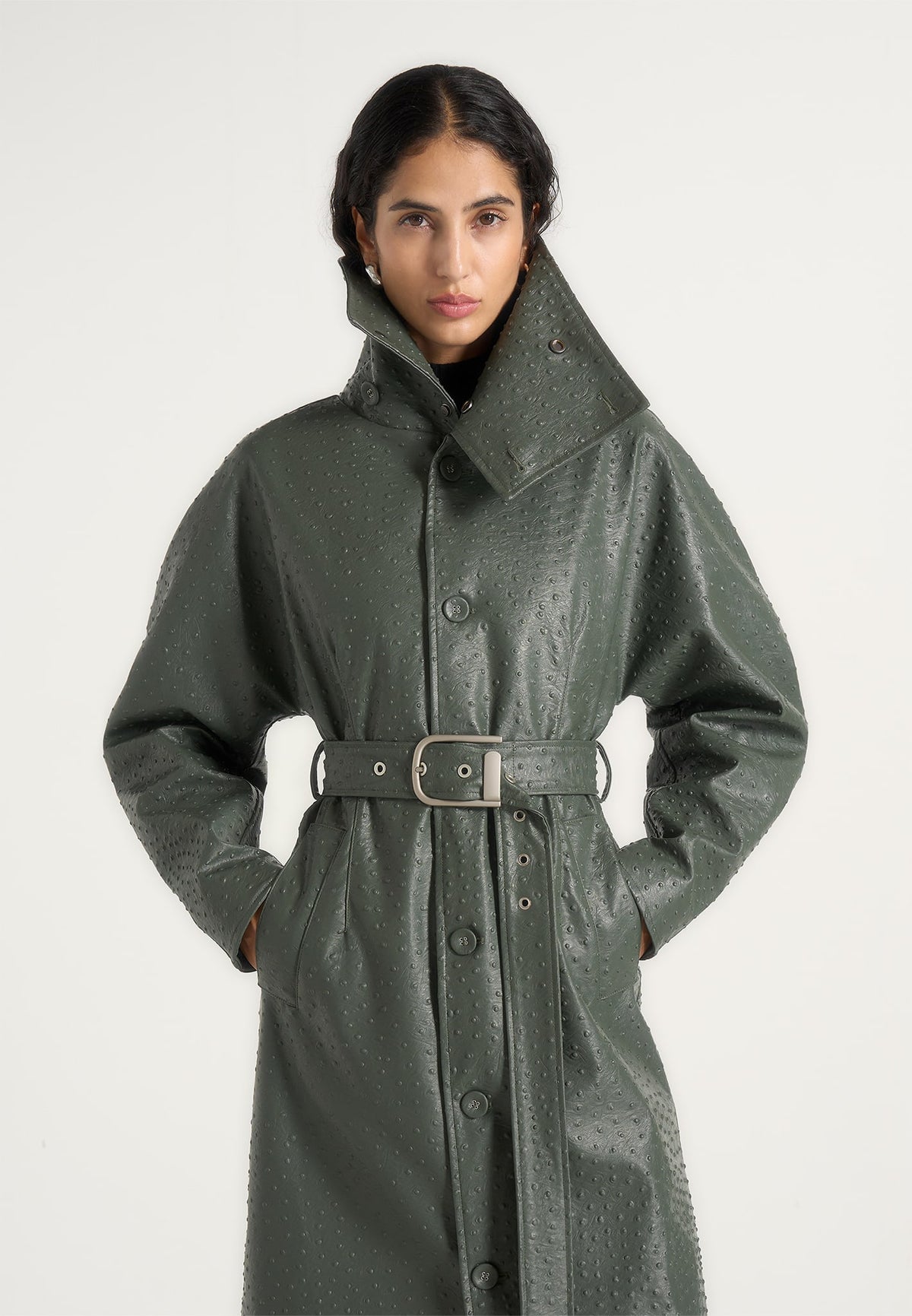 leyna-ostrich-hourglass-belted-coat-olive