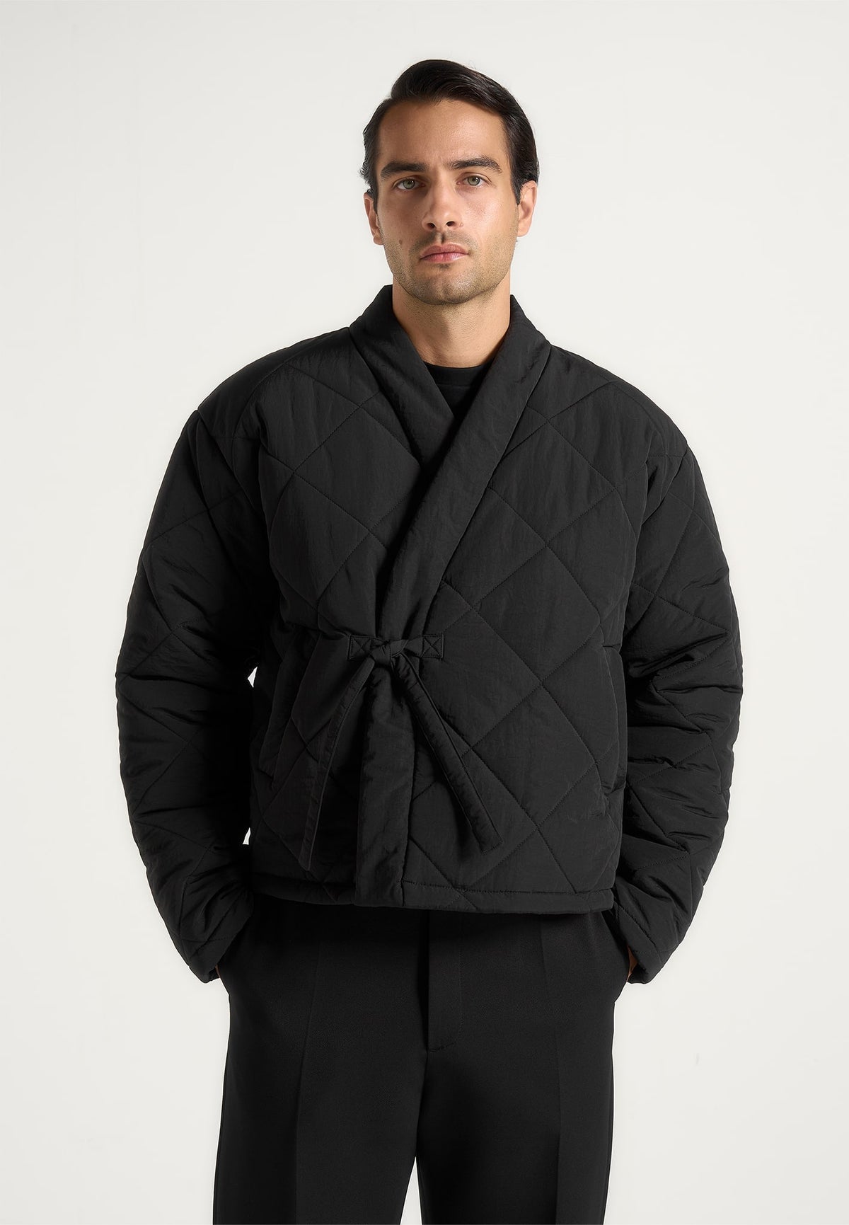Emil - Kimono Quilted Wrap Puffer Jacket - Black