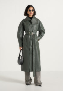 Leyna - Ostrich Hourglass Belted Coat - Olive
