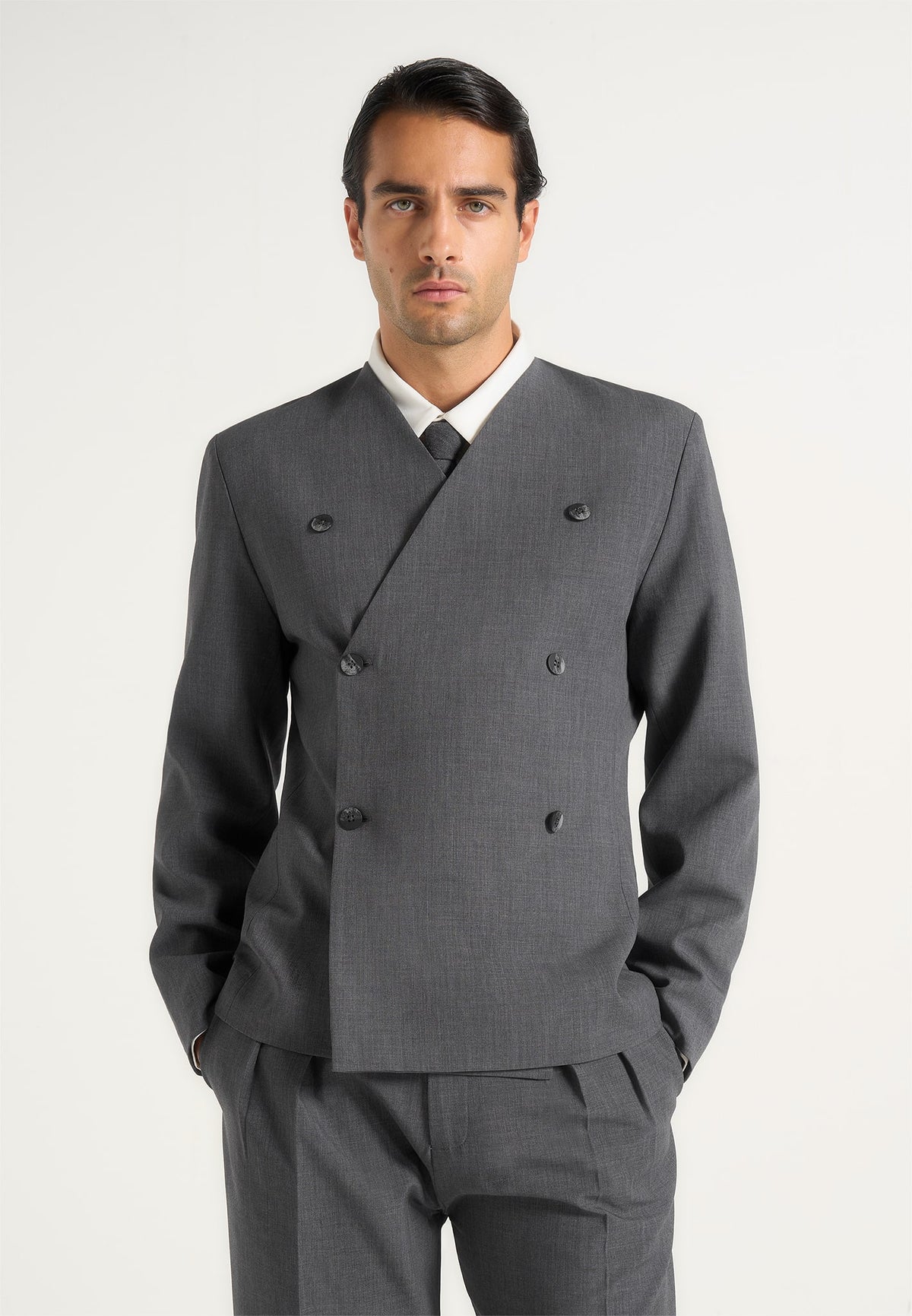 Timeo - Tailored Kimono Wool-Blend Blazer - Grey