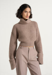 Amaya - Turtleneck Knit Sweater With Cuffs - Taupe