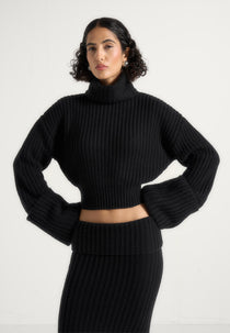 Amaya - Turtleneck Knit Sweater With Cuffs - Black