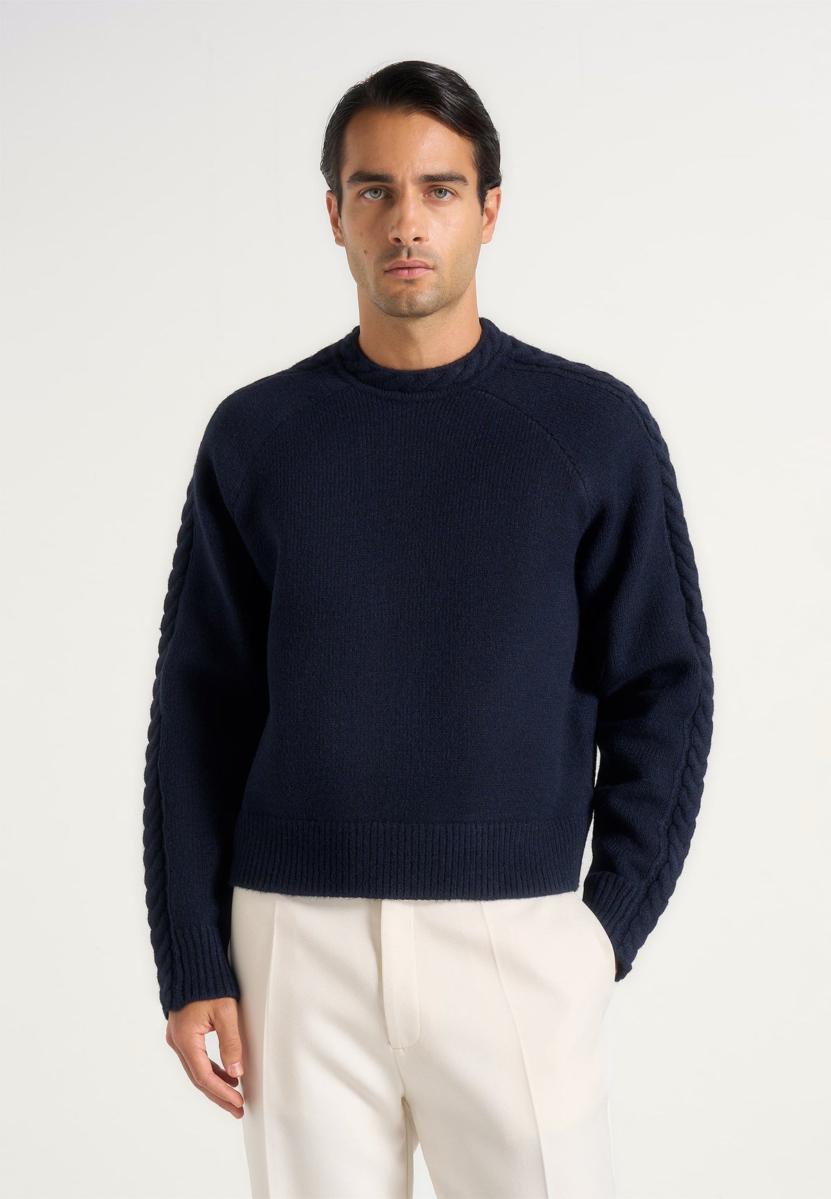 Raymond - Plait Detail Raglan Knit Sweater - Navy