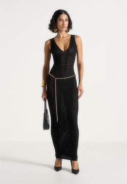 myriam-pointelle-plunge-maxi-dress-with-chain-black