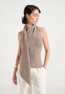 Elodie - Knitted Draped Halter Top - Taupe