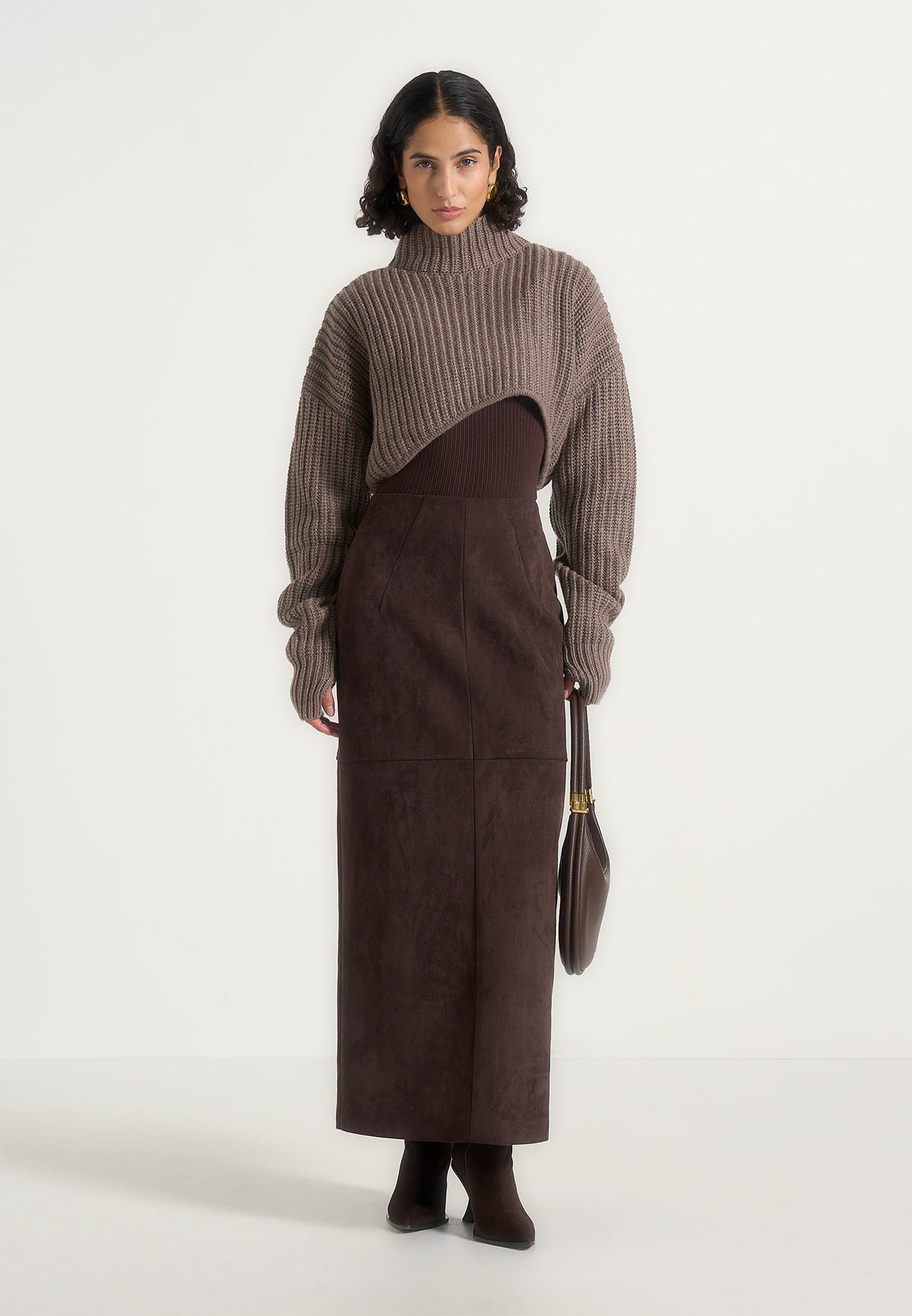 Stevie - Suede Maxi Skirt - Brown